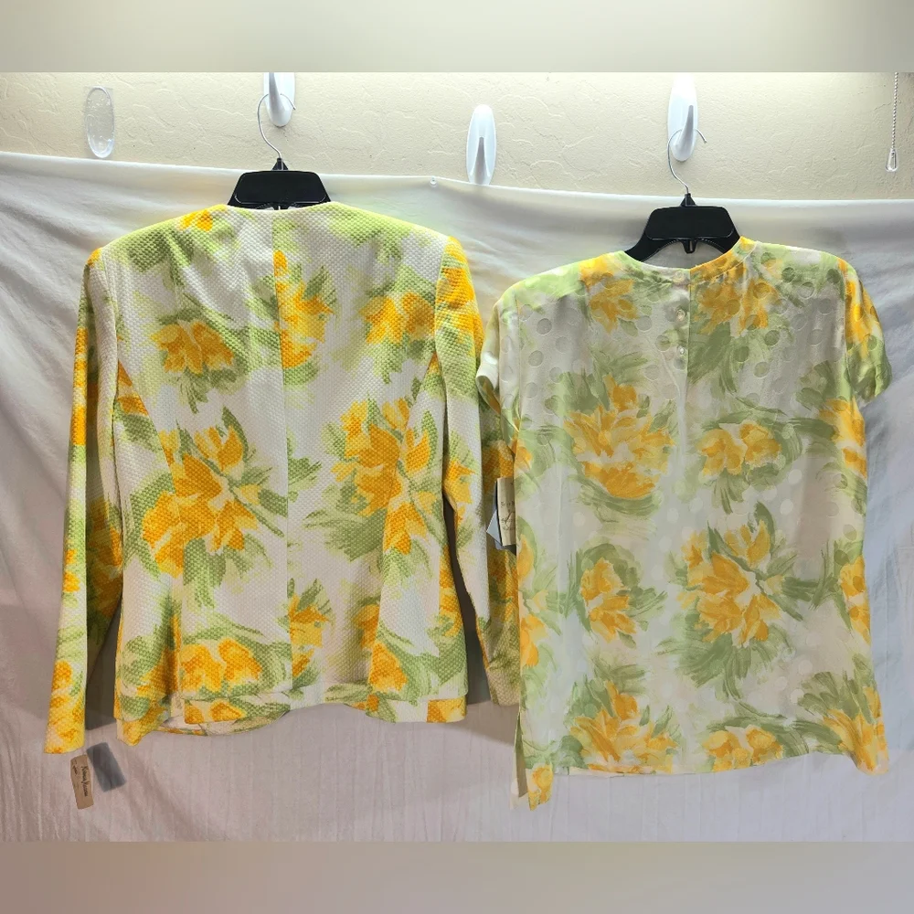 Vintage 2005 Christian Dior Women's 10 Floral Cotton Blazer & Silk Blouse New